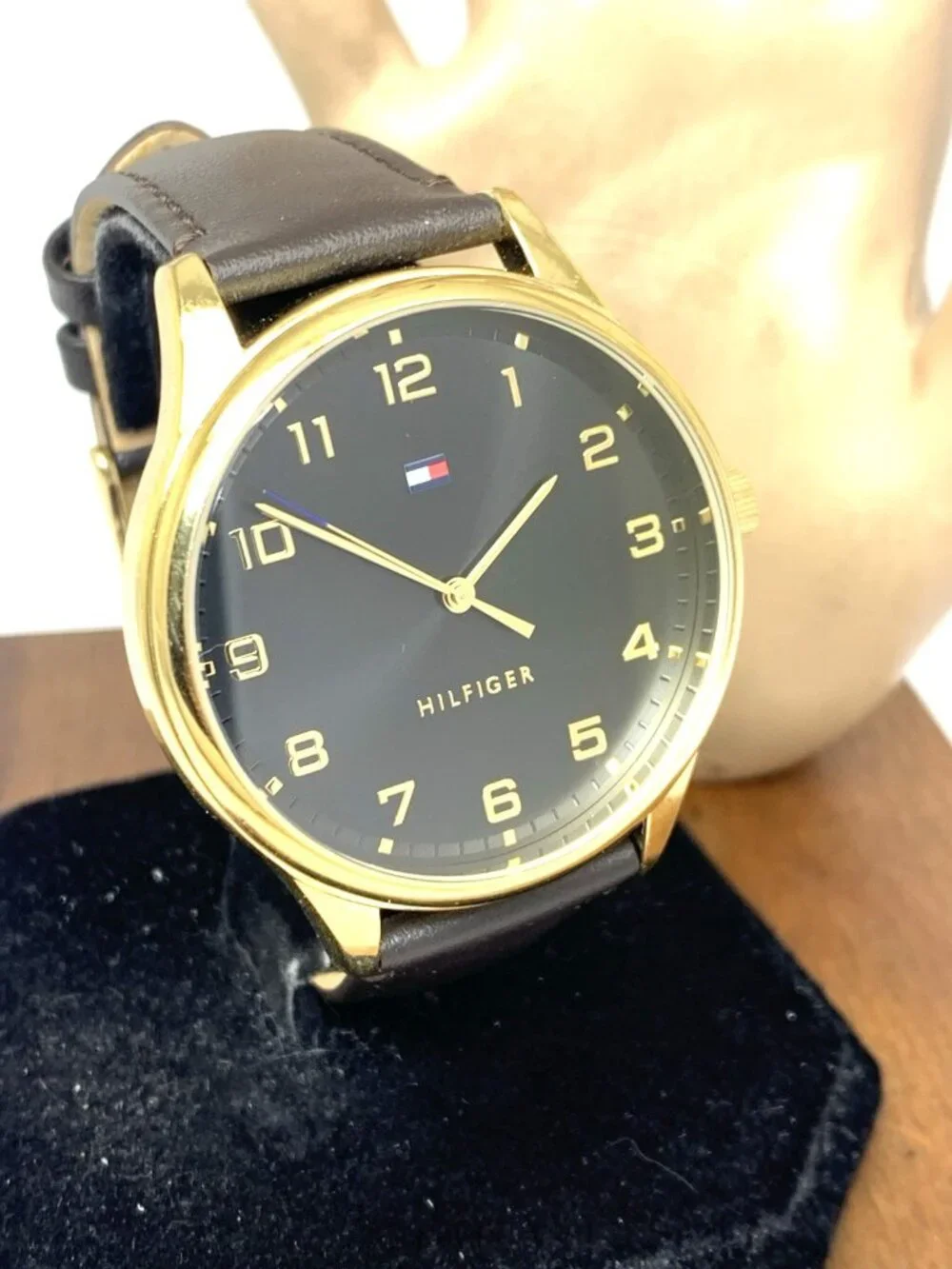 Tommy Hilfiger Men's Watch 1791660 Black Dial Quartz Gold Leather Strap 44.5mm